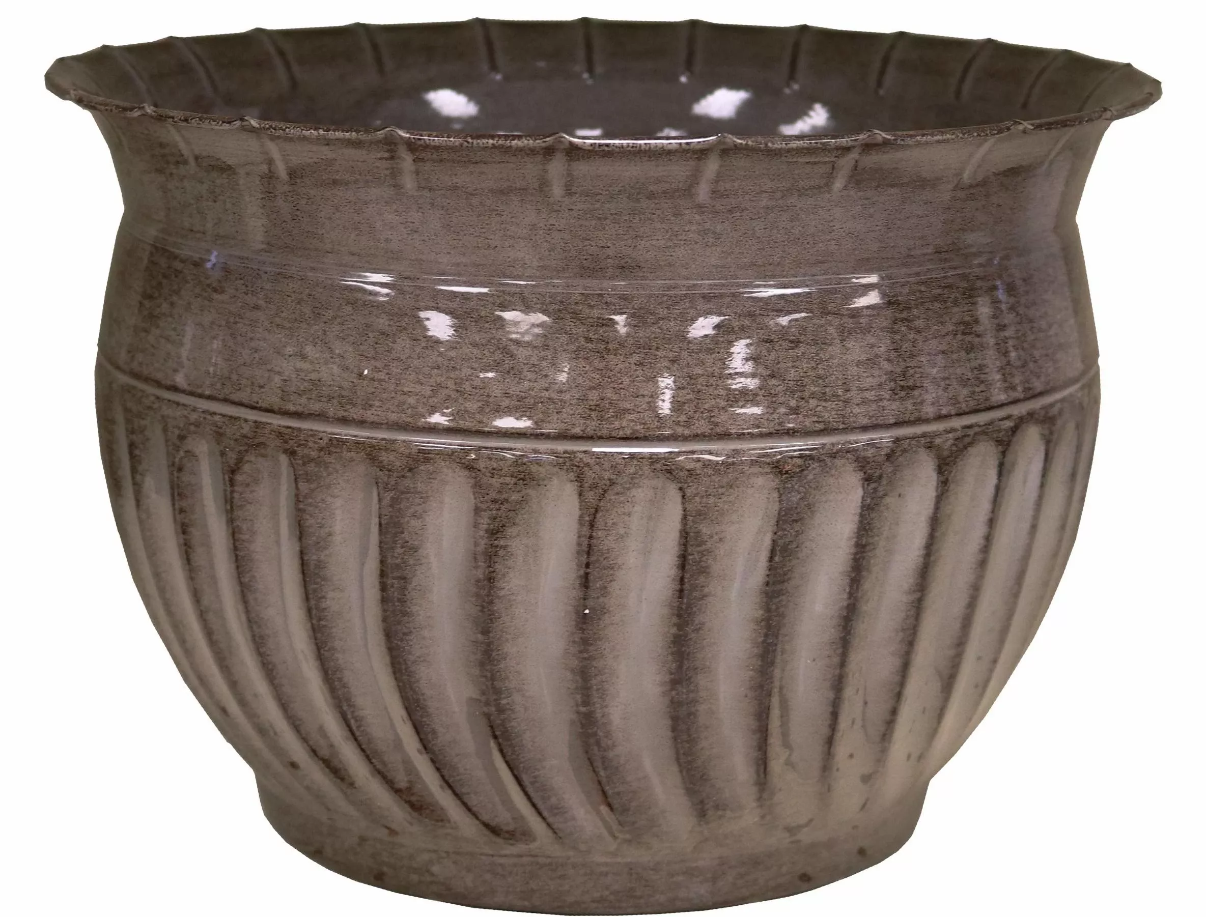 10 Inch Cream And Brown Reversible Planter For Indoor And Outdoor Use