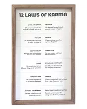 12 Laws Of Karma - Wood Framed Sign - Multiple Sizes