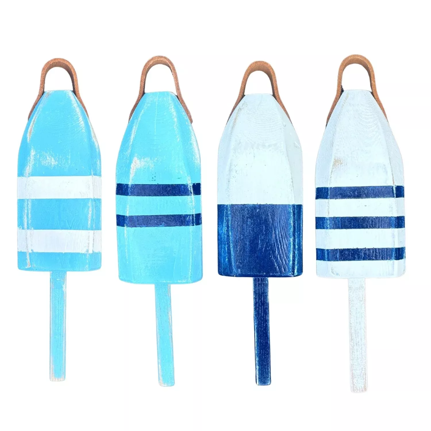 14" Distressed Maine Wooden Buoy with Leather Strap