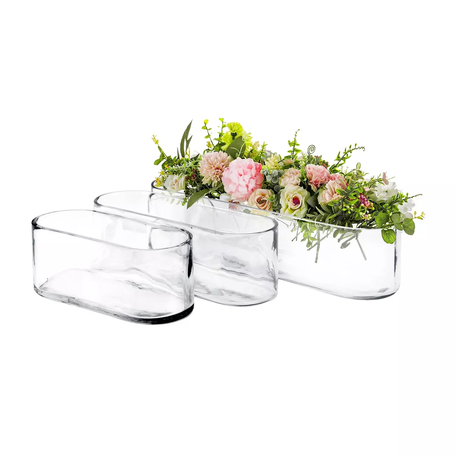 16.5 " Long Oval Glass Vase/ Centerpiece