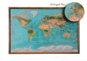 24x16 - Geographical Teal Natural Earth World Map - Travel Map - SM002