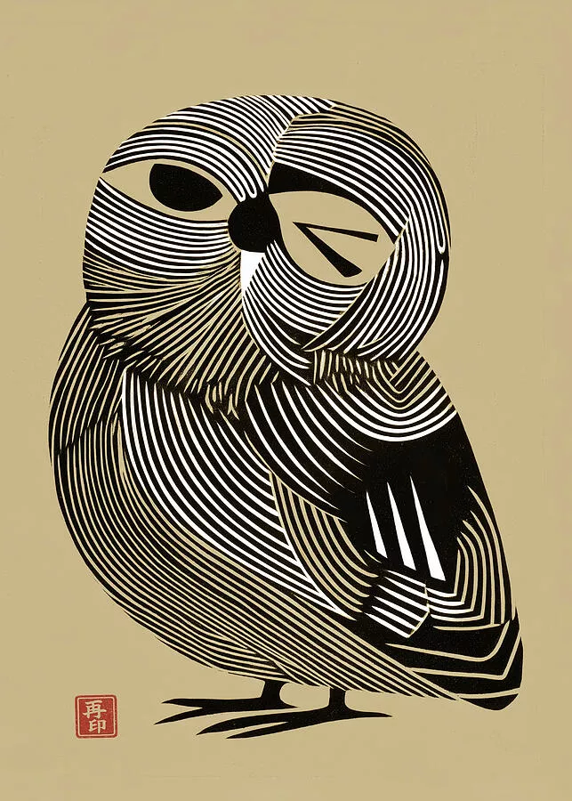 Abstract Barn Owl in Black and Cream