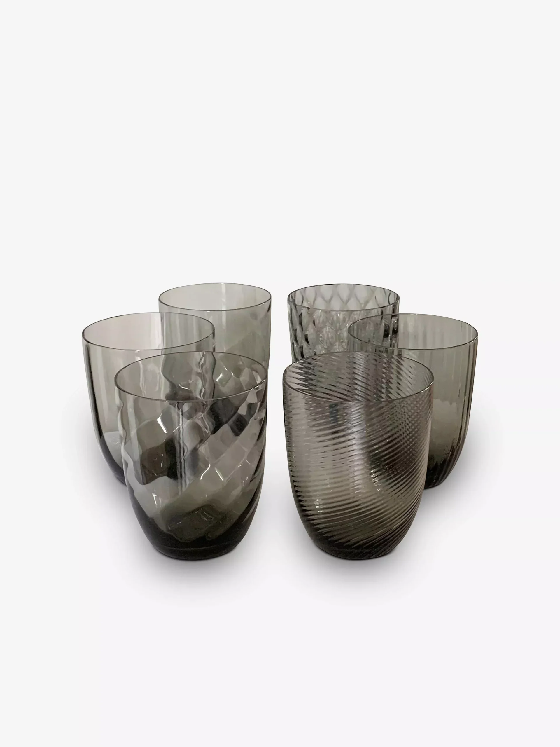 Acqua Grigio Set of 6 Lavorazioni Varie Assorted Water Glasses
