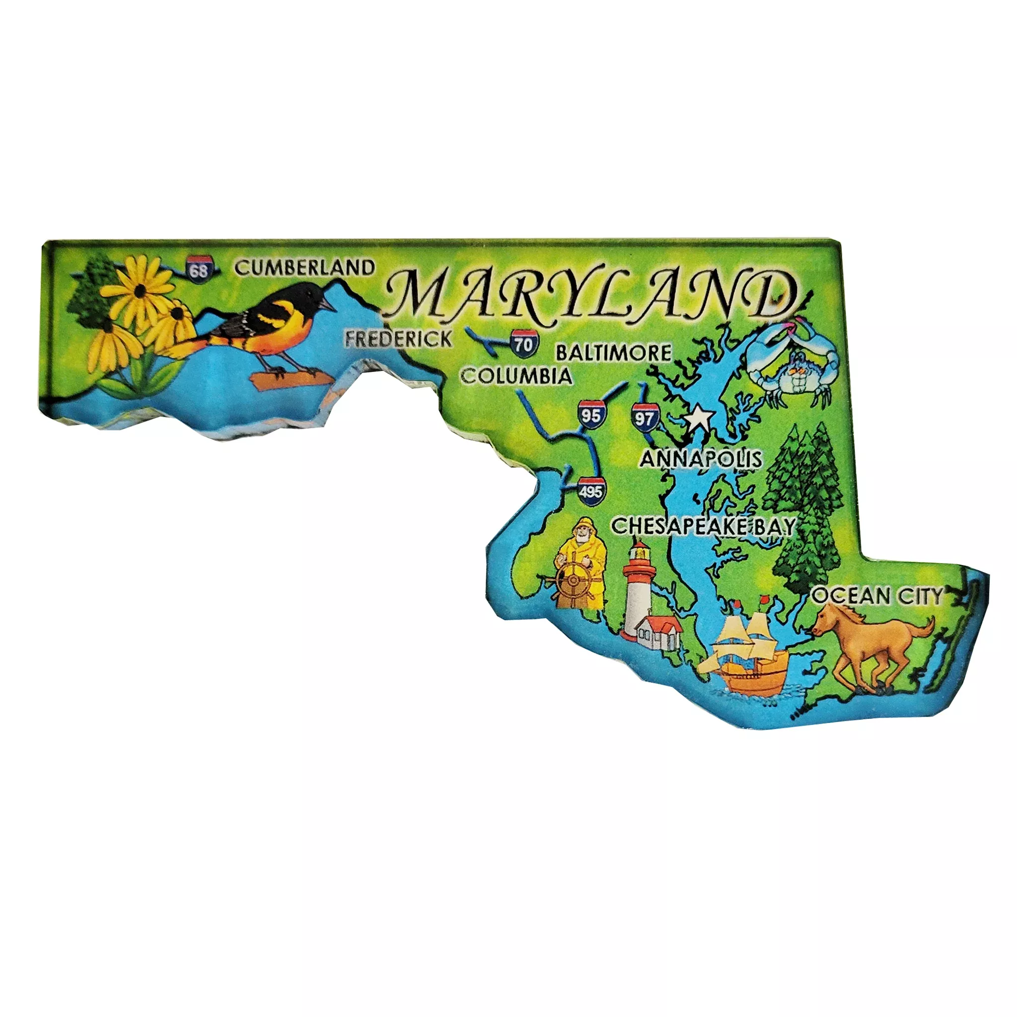 Across Maryland Road Map Acrylic Magnet