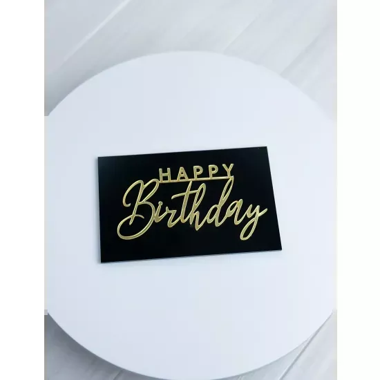 Acrylic topper 3 mm black square Happy Birthday