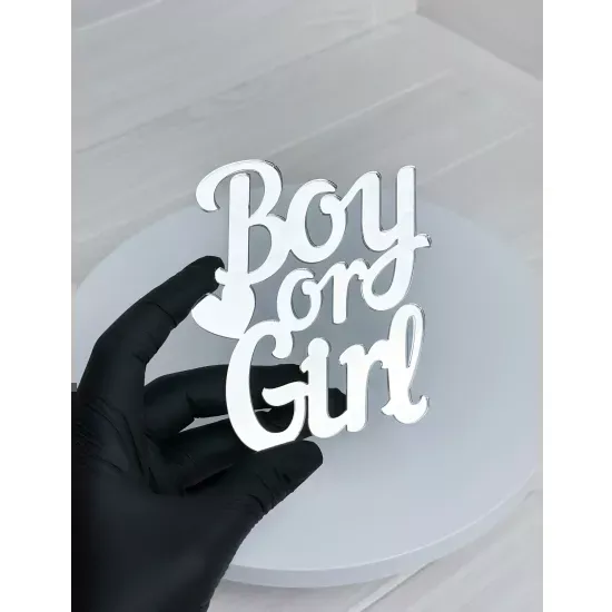 Acrylic topper 3 mm Boy or girl silver (1)