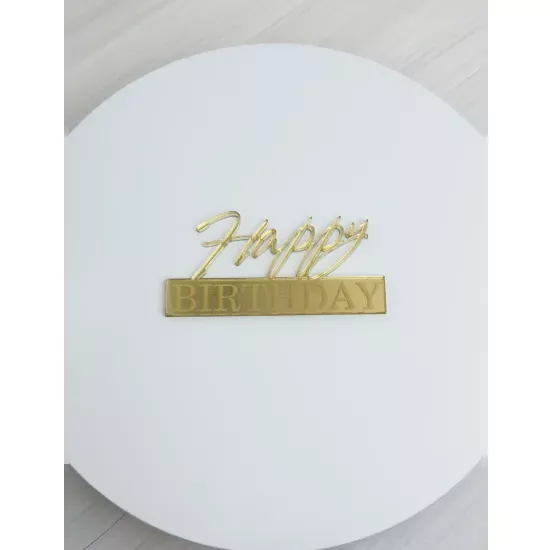 Acrylic topper 3 mm Happy Birthday 9 cm gold