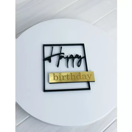 Acrylic topper 3 mm Happy Birthday black square
