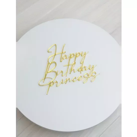 Acrylic topper 3 mm Happy Birthday princess gold (1)