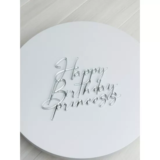 Acrylic topper 3 mm Happy Birthday princess silver (2)