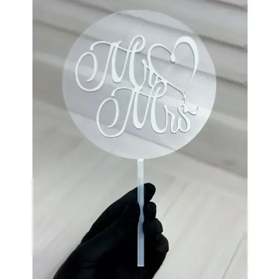 Acrylic topper 3 mm Mr&Mrs white on transparent