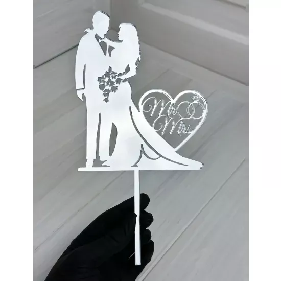 Acrylic topper 3 mm Wedding couple (4) silver