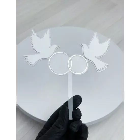 Acrylic topper 3 mm Wedding rings doves silver