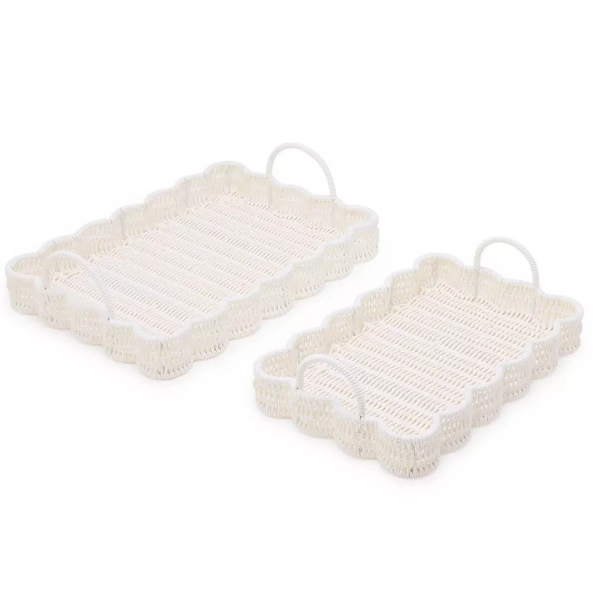 All-Weather Wicker Scalloped-Edge Serving Tray with Handles