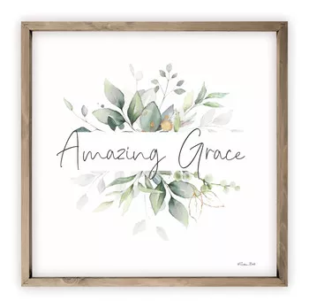 Amazing Grace With Watercolor Leaves Rustic Wood Wall Sign