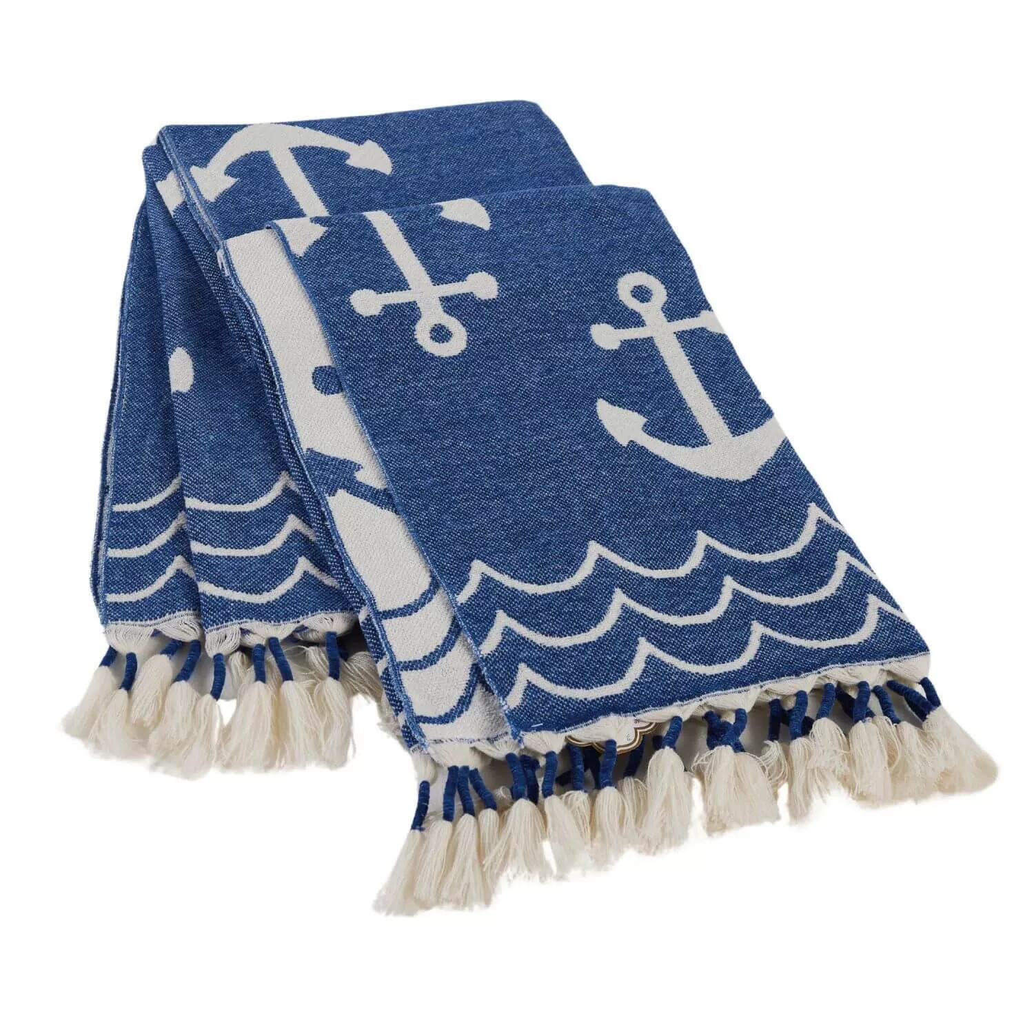 Anchor Print Tassel Throw
