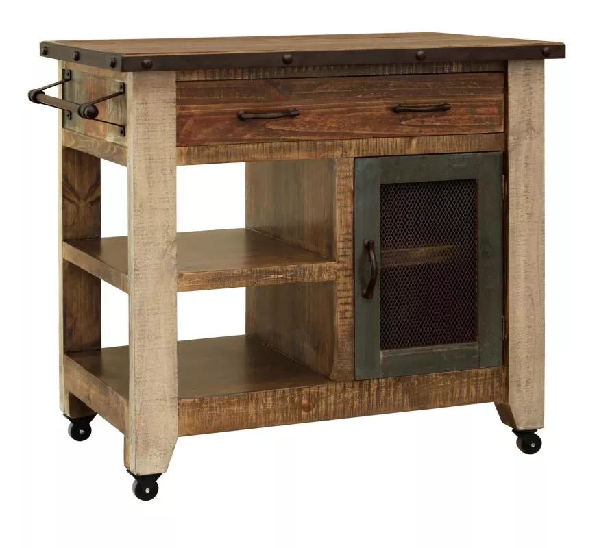 Antique Multicolor 1 Drawer, 1 Mesh Door Kitchen Island - Antique Multicolor finish