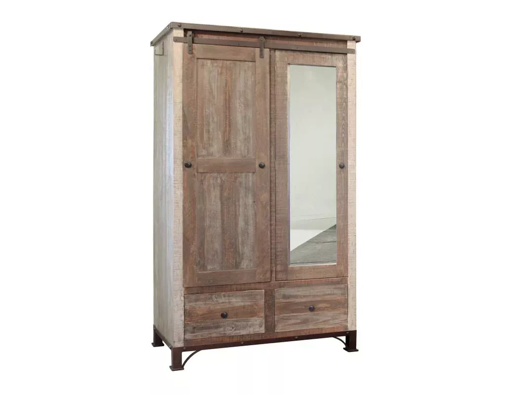 Antique Multicolor 2 Drawer, 1 Sliding door, 1 Mirror Door Armoire