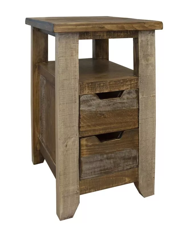 Antique Multicolor 2 Drawers Chair side Table
