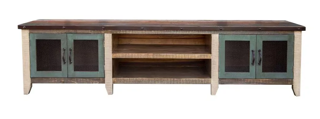 Antique Multicolor 4 Doors and Shelves, 93" TV Stand