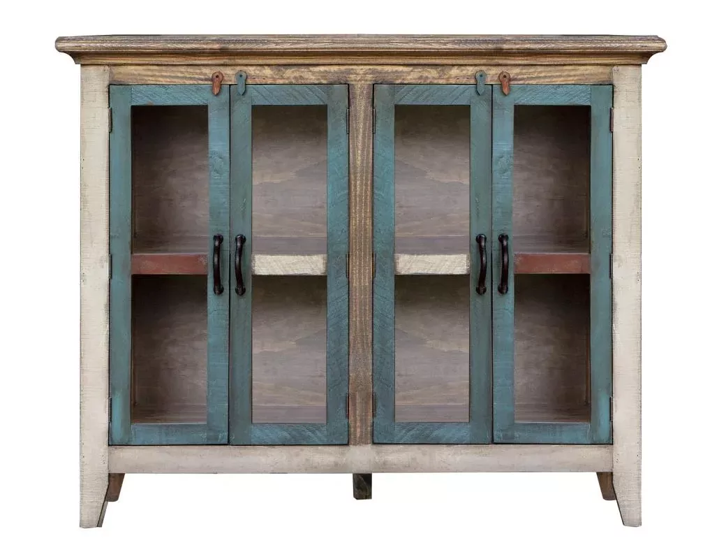 Antique Multicolor 50" Console w/4 Glass Doors, Multi-Color Finish