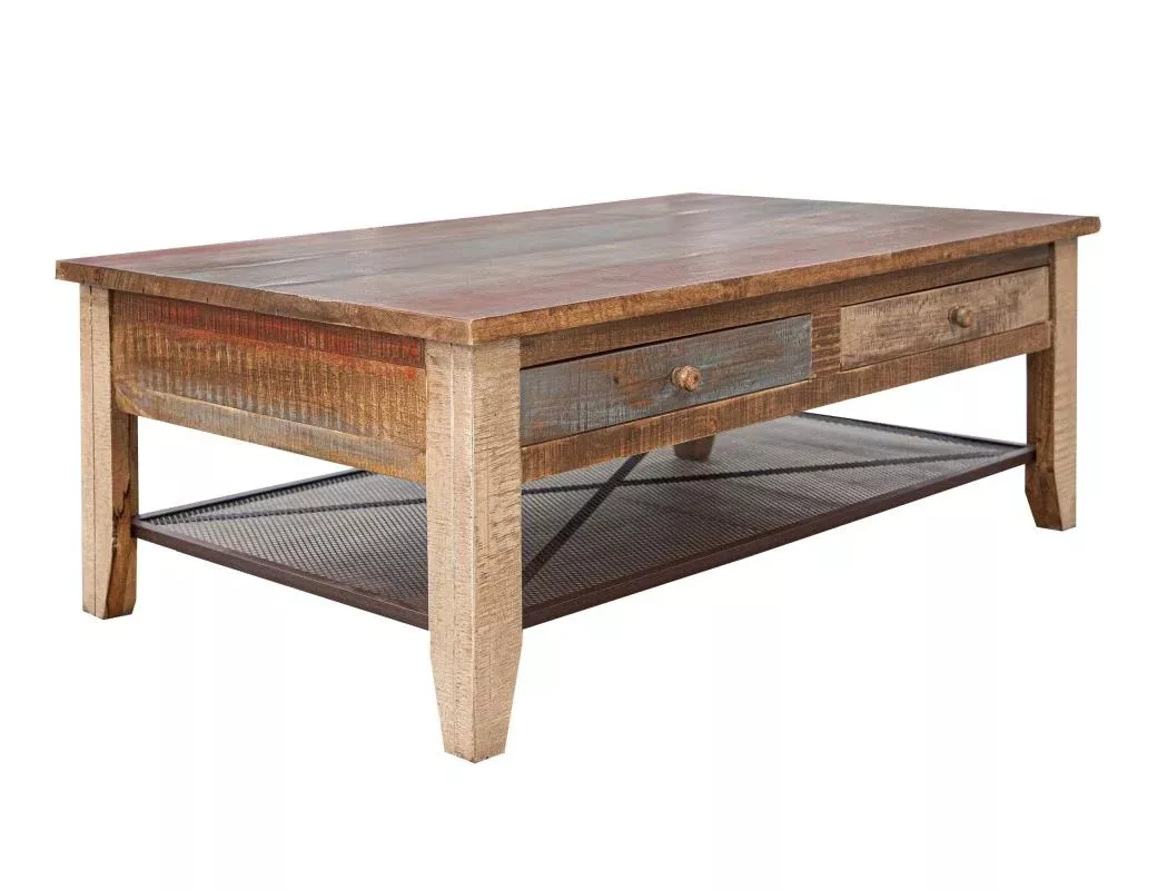 Antique Multicolor Cocktail Table w/4 Drawers