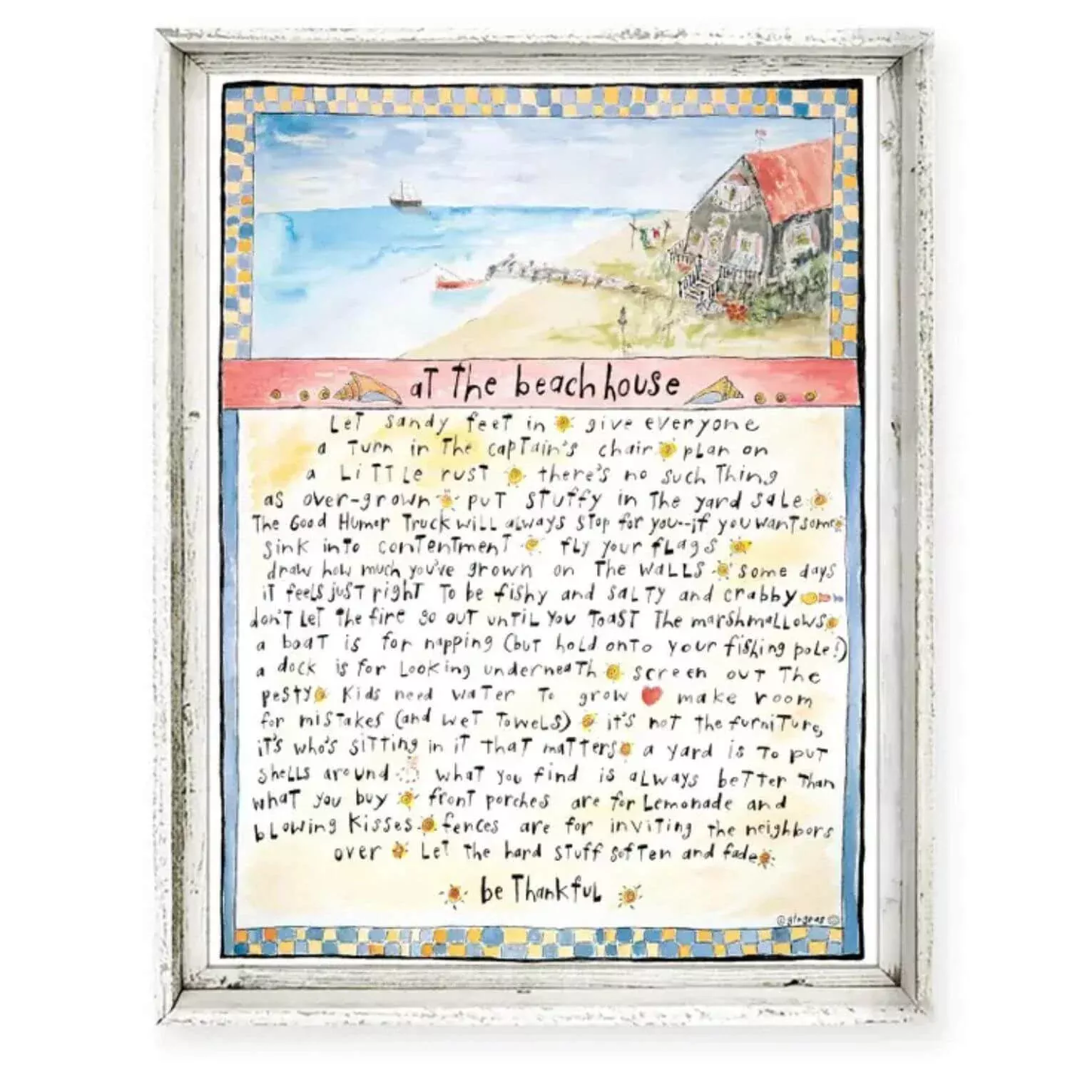 At the Beach House Coastal Art, White Wood Frame, 13.5 x 17.5