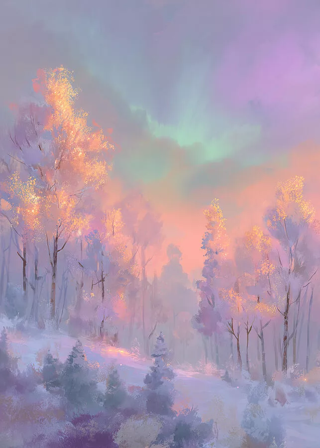 Aurora Glow Through Winter Trees