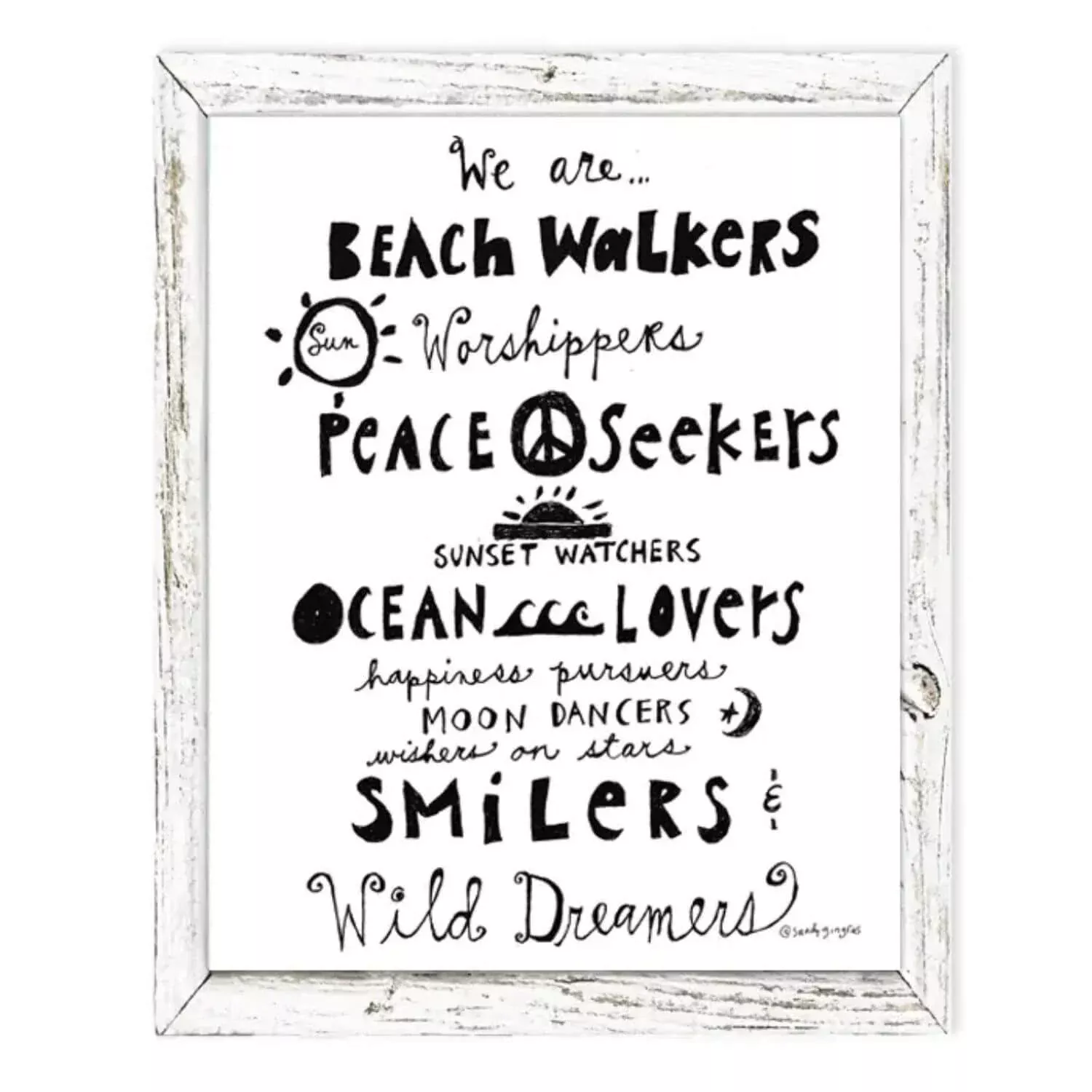 Beach Walker Coastal Art, White Wood Frame, 7.75 x 9.75