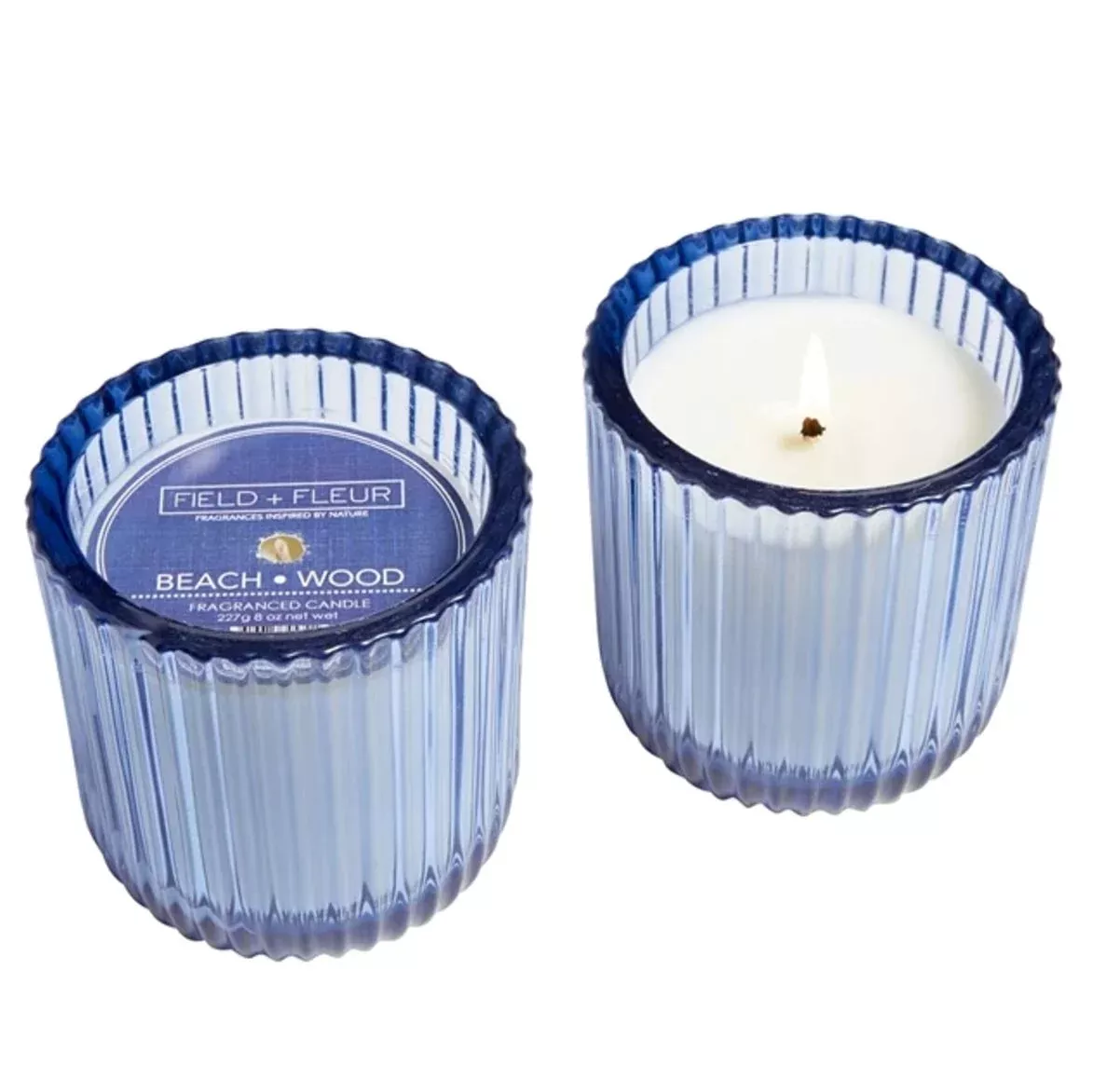 Beach Wood- Blue Glass Candle 8oz