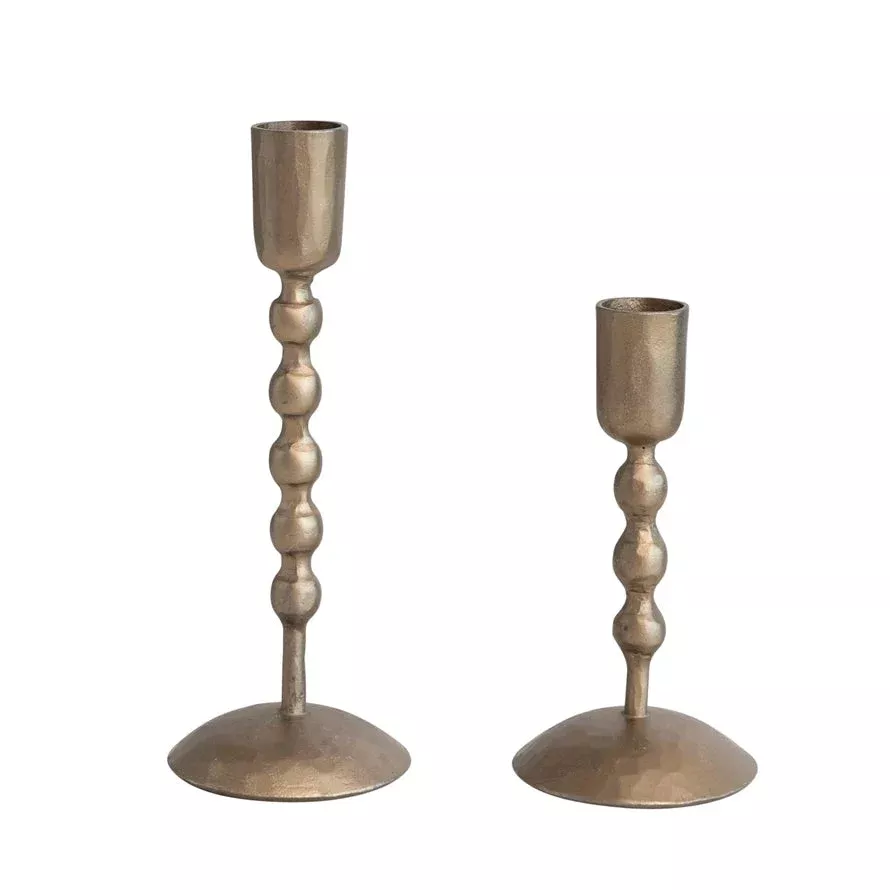 Beaded Brass Candlestick Holder