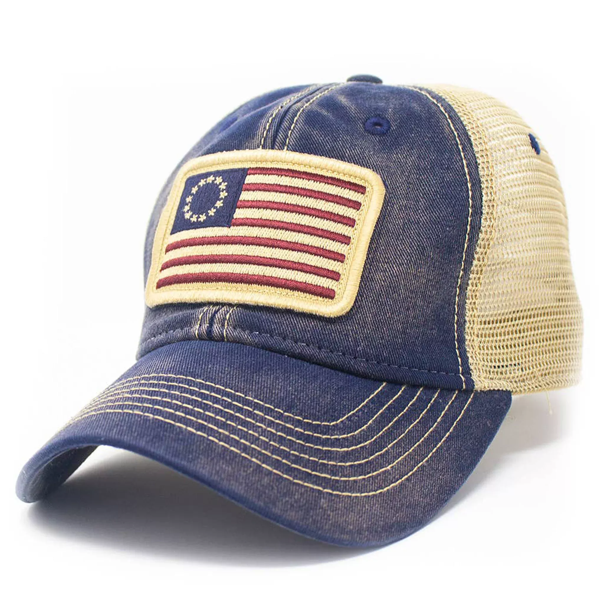 Betsy Ross USA Flag 13 Stars Circle Patch Trucker Hat