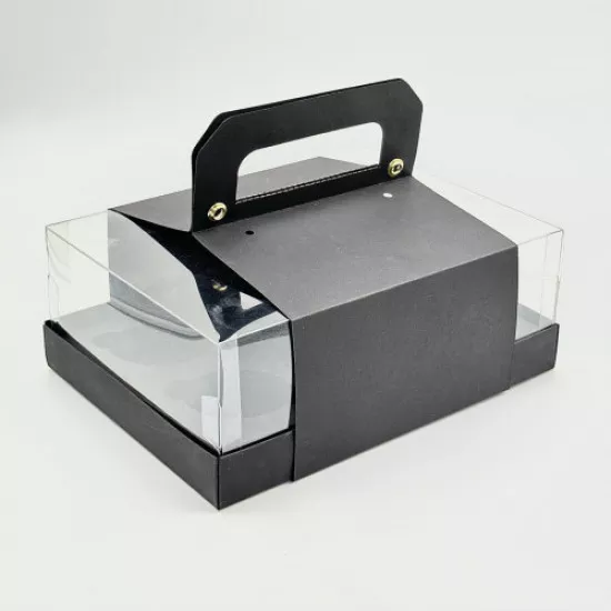 Black aquarium box for 6 cupcakes 24x17.5x9 cm with handle