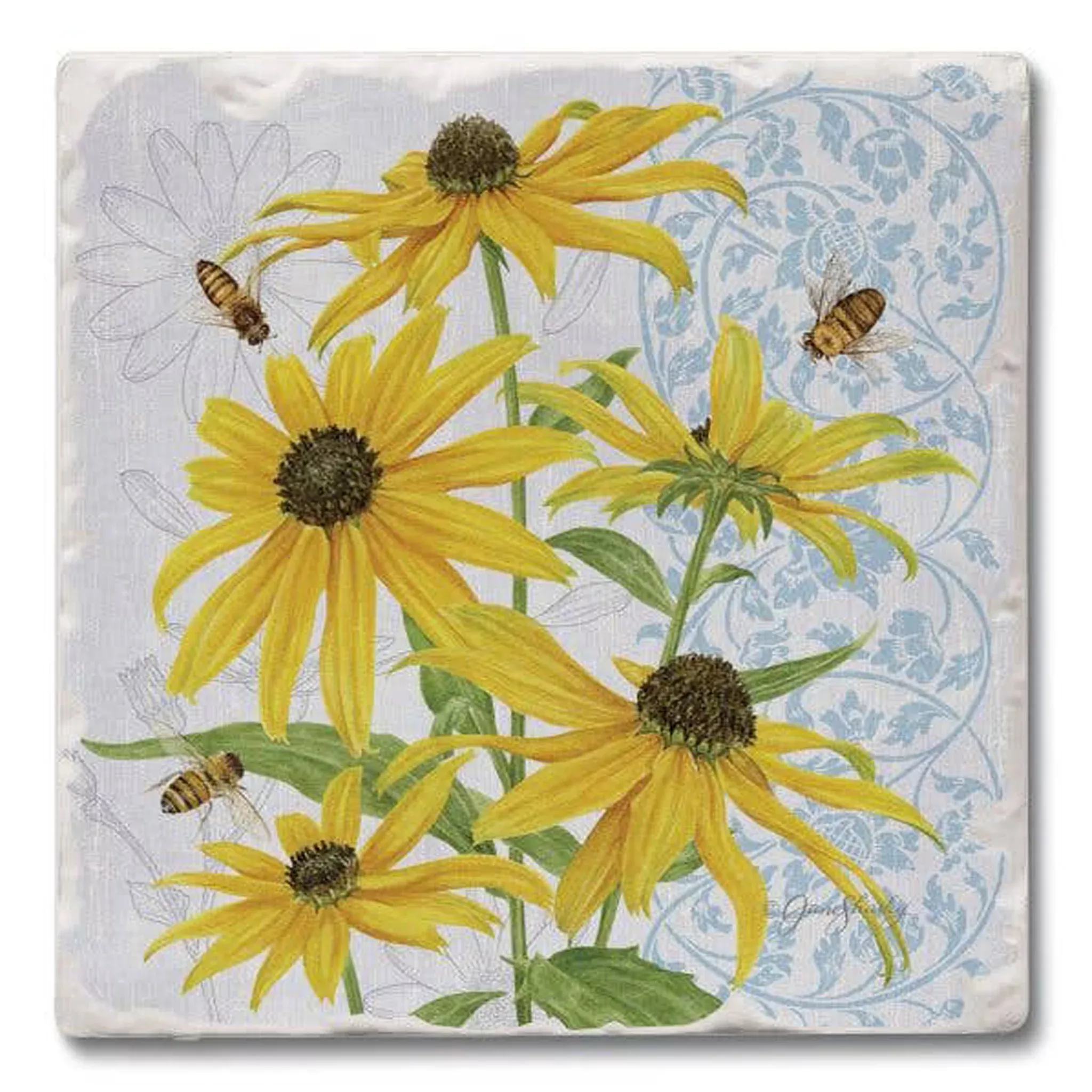 Black Eyed Susans Tumbled Edge Stone Drink Coaster