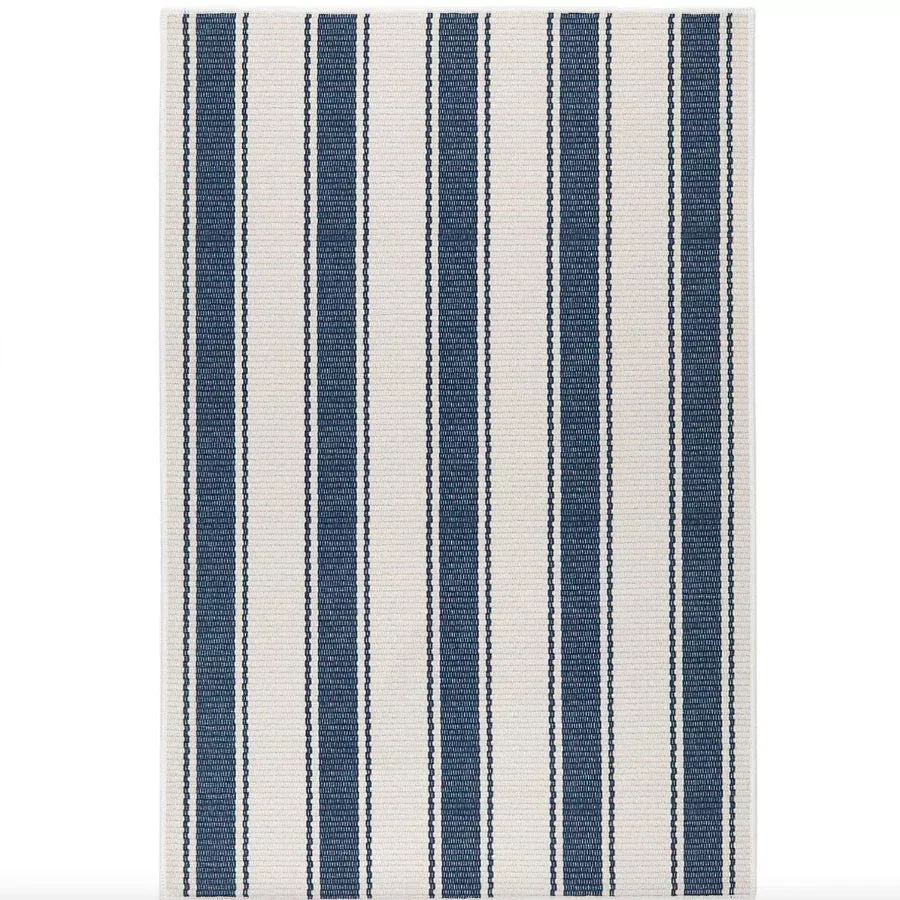 Blue Awning Stripe Machine Washable Rug