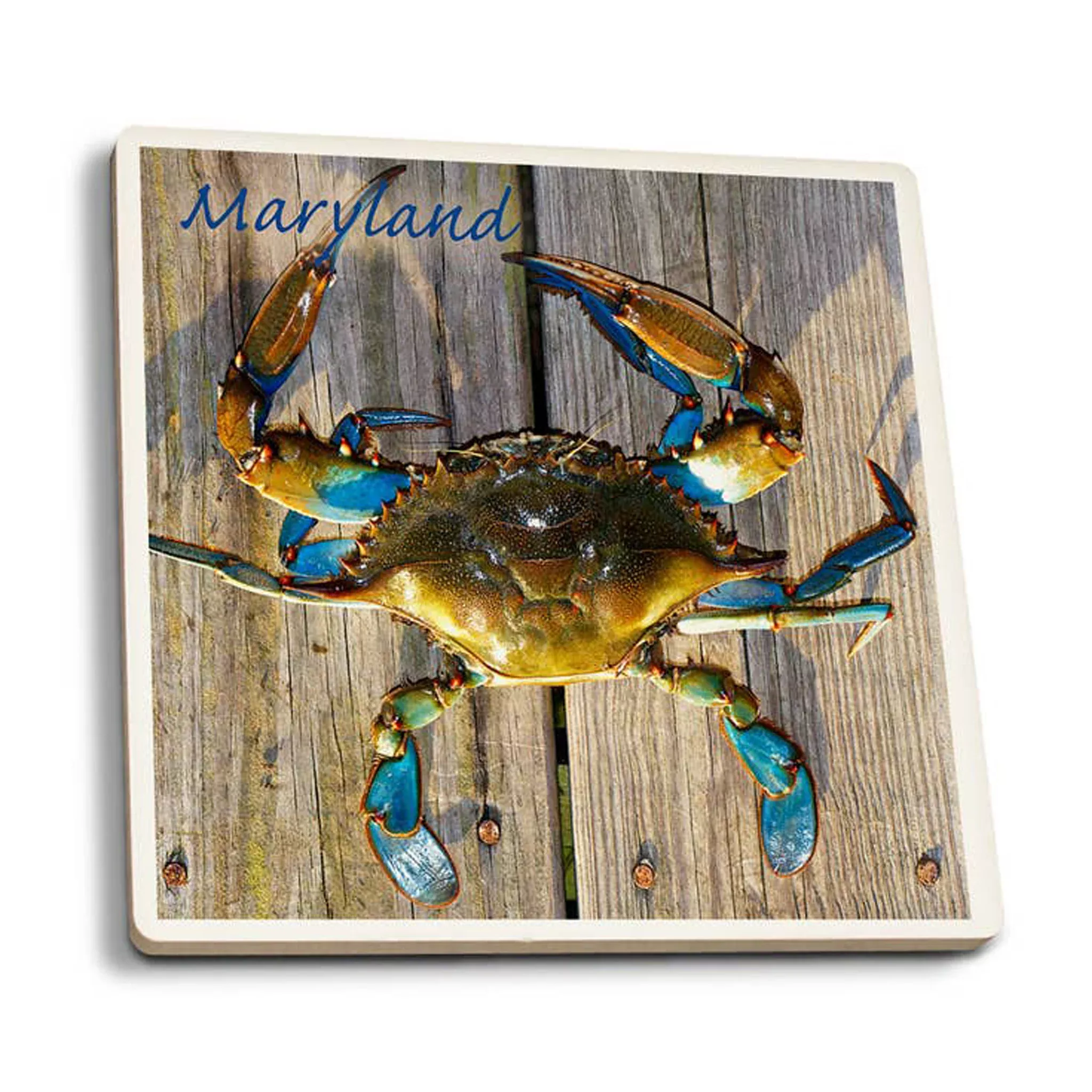 Blue Crab on Dock Ceramic Drink Coaster