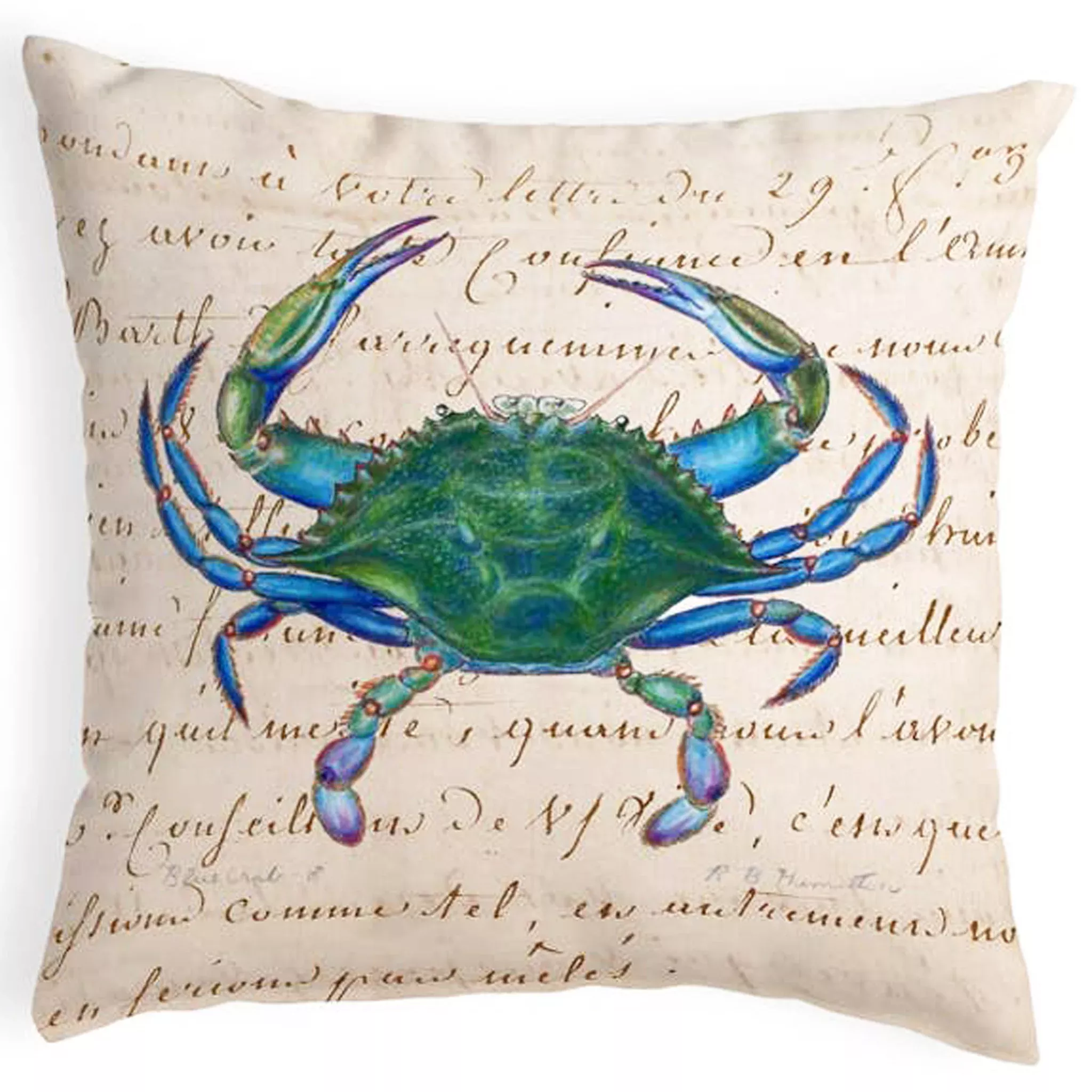 Blue Crab Script 12" Pillow