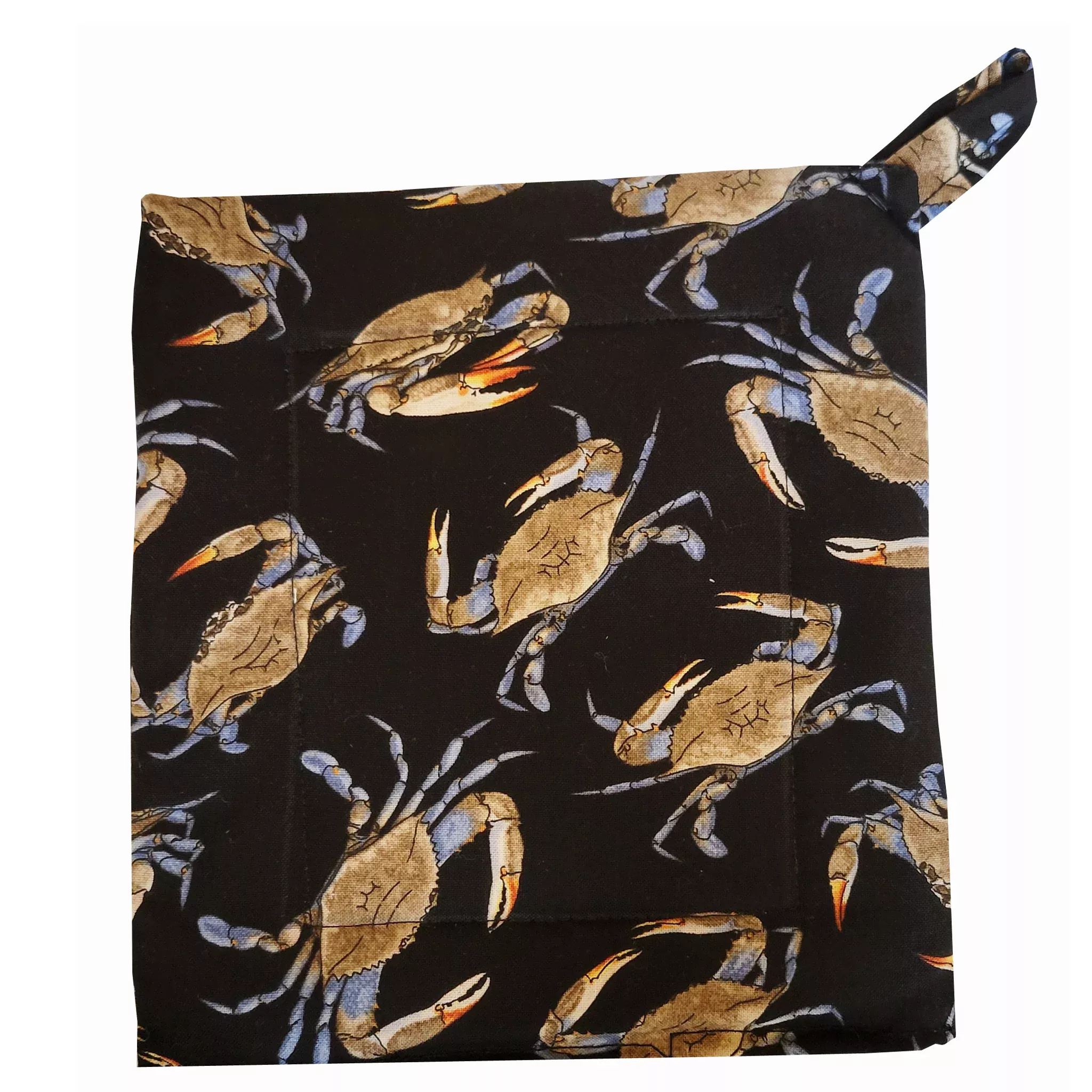 Blue Crabs on Black Background Potholder