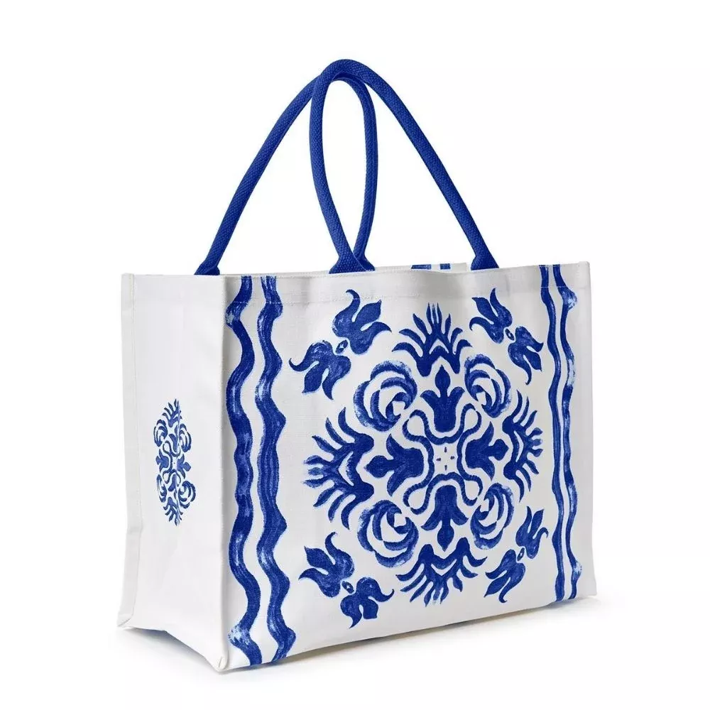 Blue Tile Canvas Tote Bag, 2 Designs