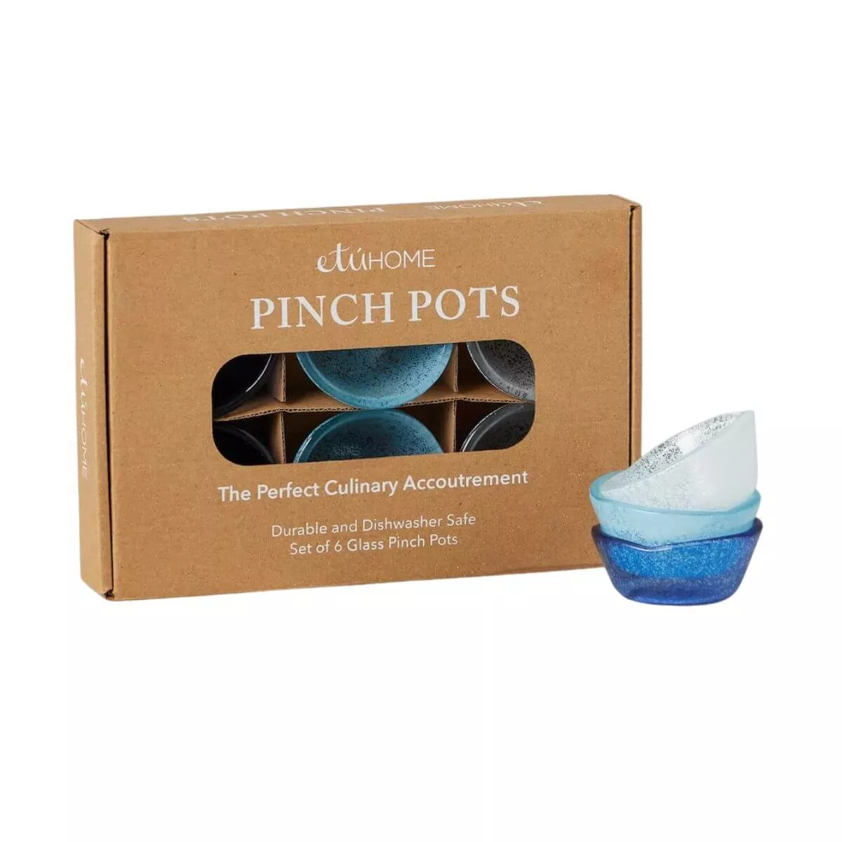 Blue Tones Glass Pinch Pots, Set of 6