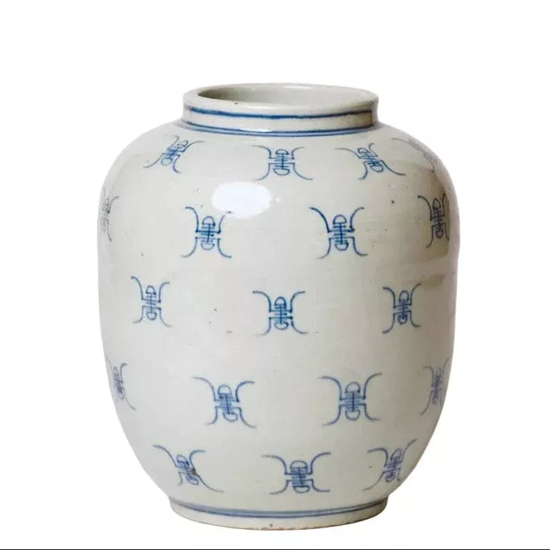 Blue and White Longevity Barrel Vase