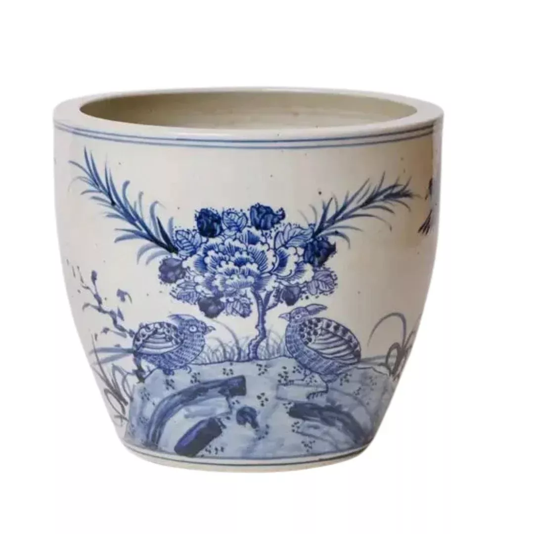 Blue and White Porcelain Peony And Kinglet Planter