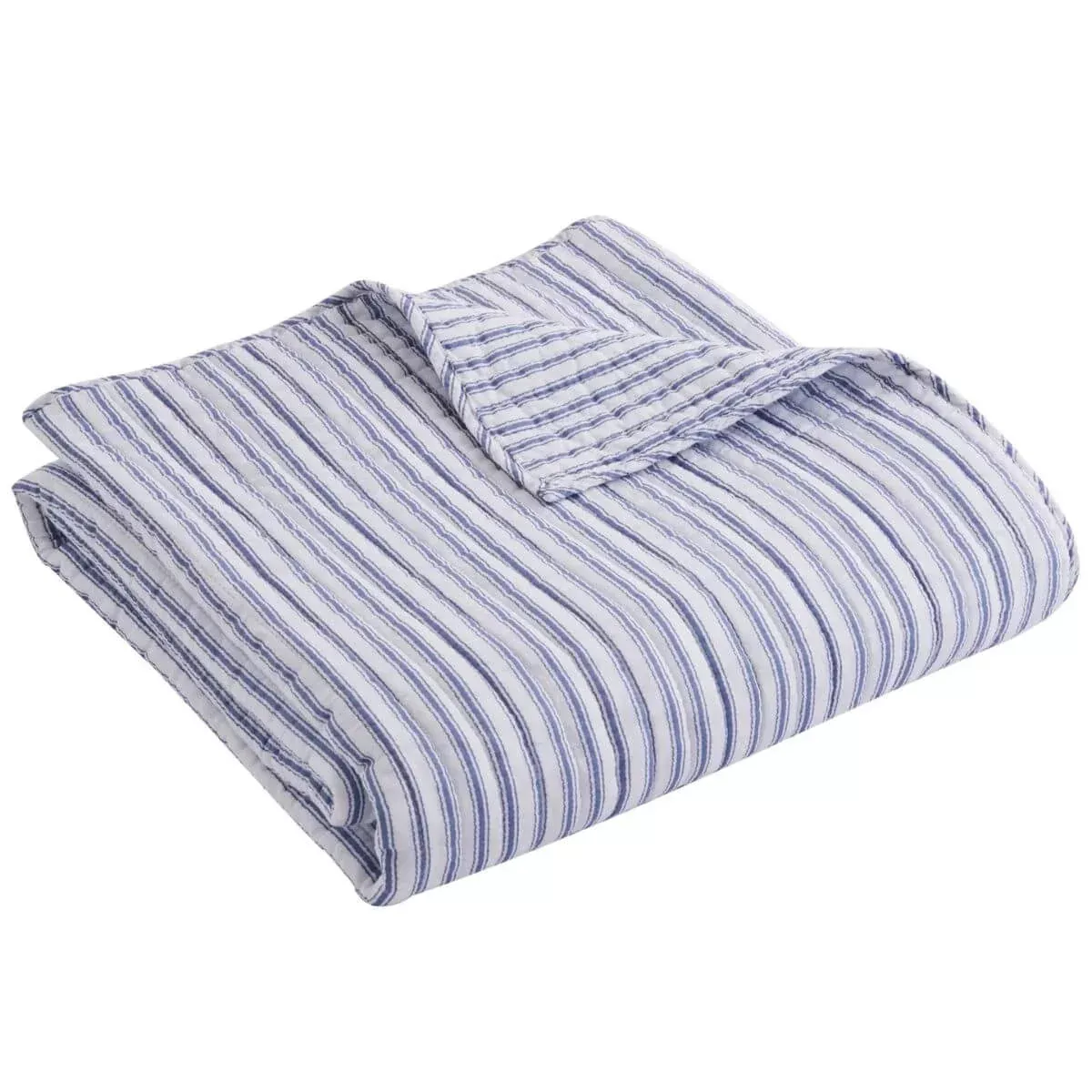 Blue and White Stripe Quilted Throw, 50" x 60"
