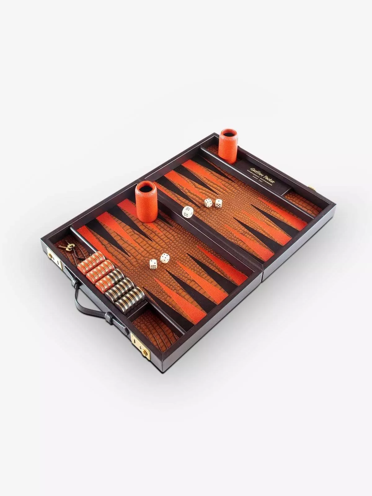 Brown and Red Leather Travel Size Backgammon Board