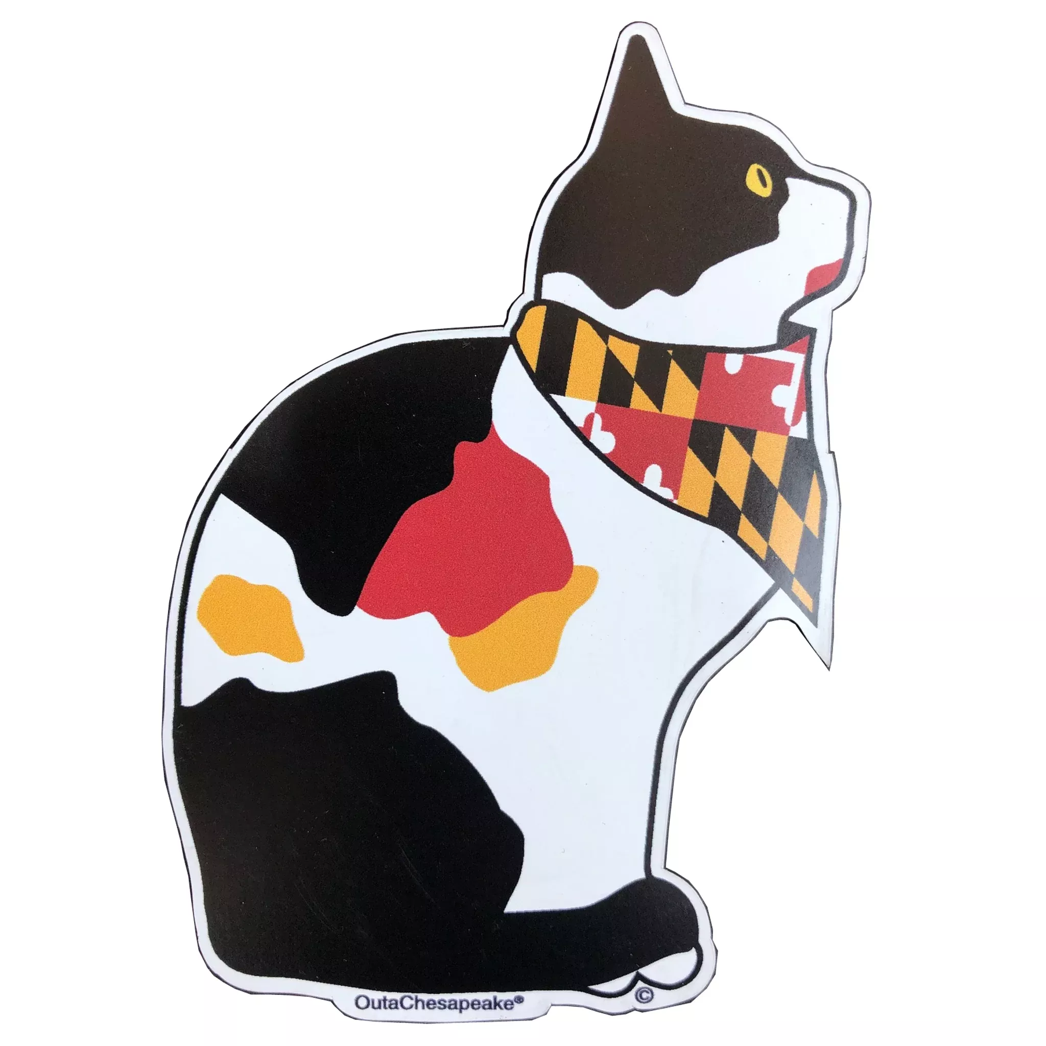 Calico Cat with Maryland Flag Bandana Die-Cut Magnet