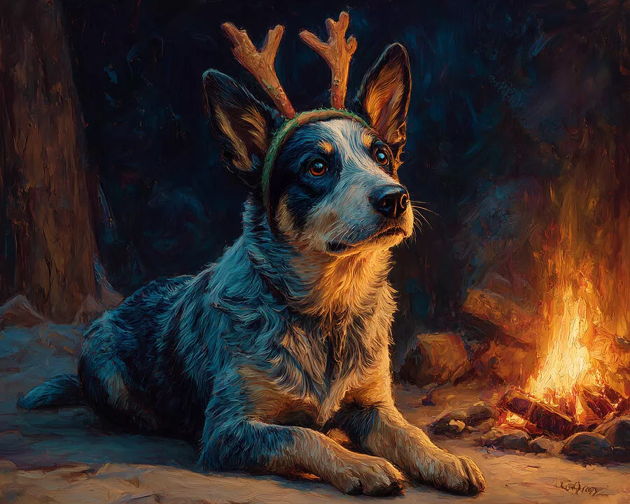 Campfire Dog with Antlers