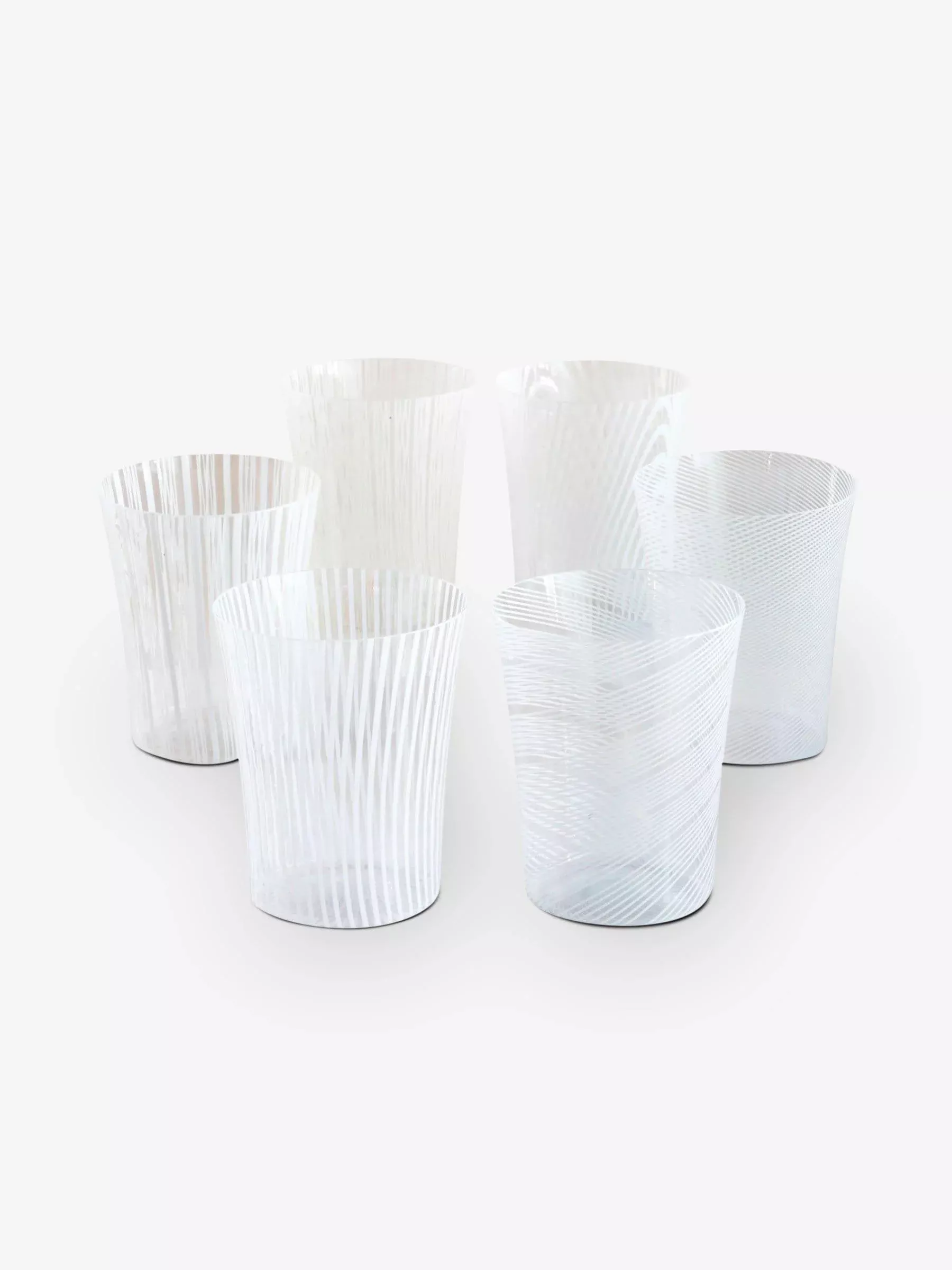 Canova Bianco Set of 6 Murano Vino Filigrana Assorted Glasses
