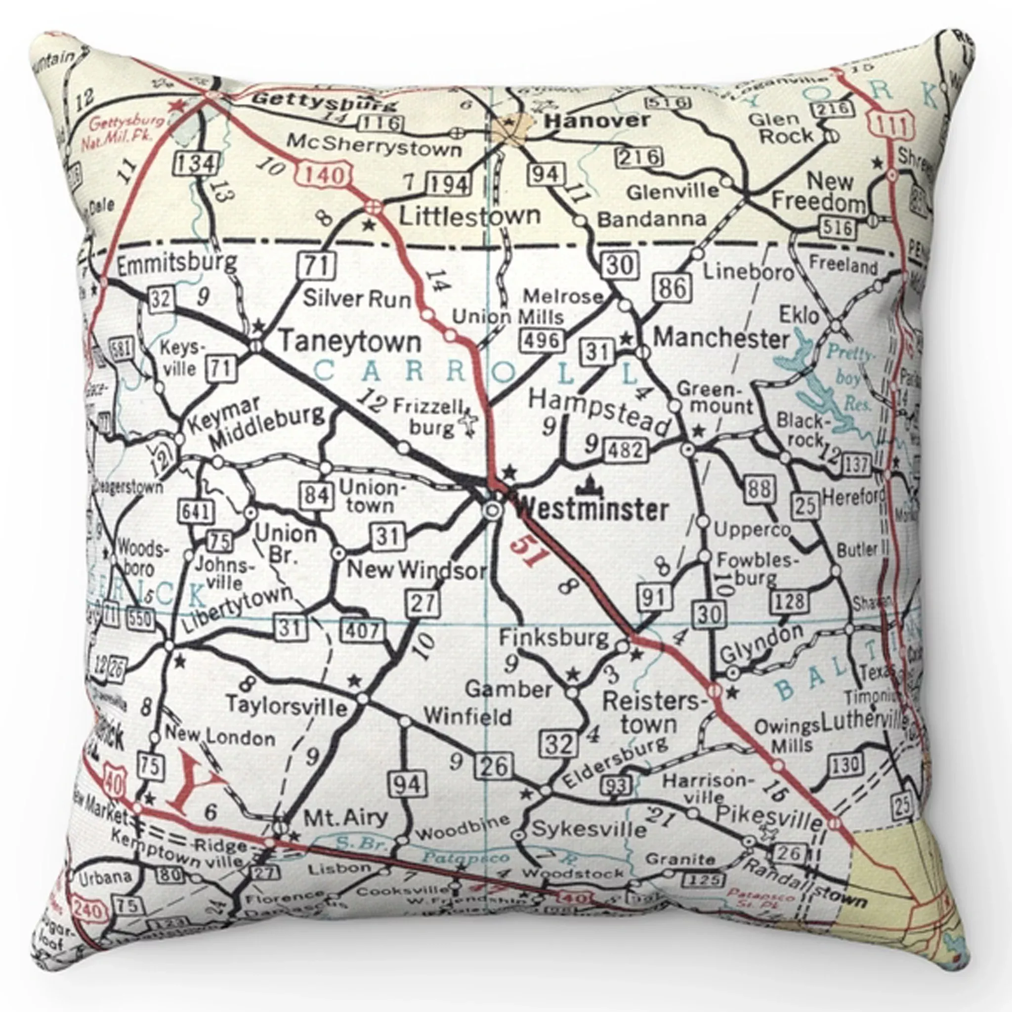 Carroll County Roads Map Pillow