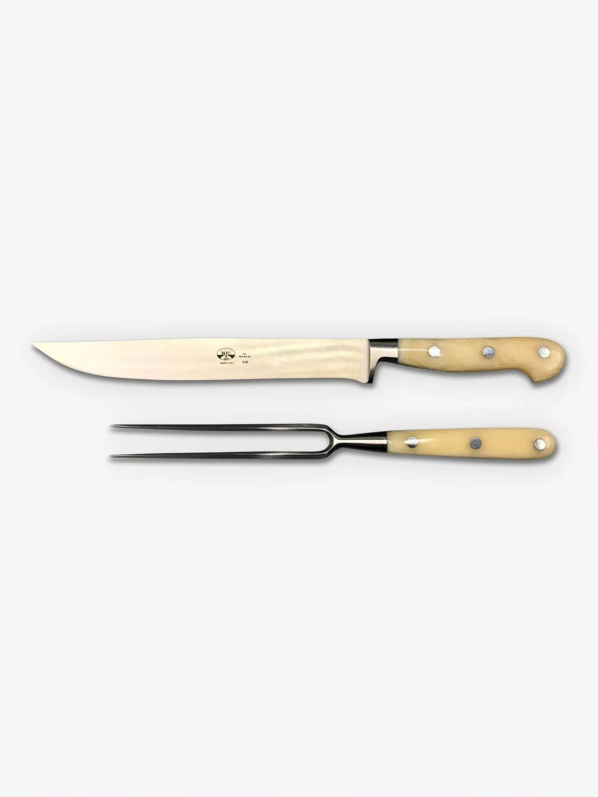 Carving Set in White Lucite Handles with Wood Block