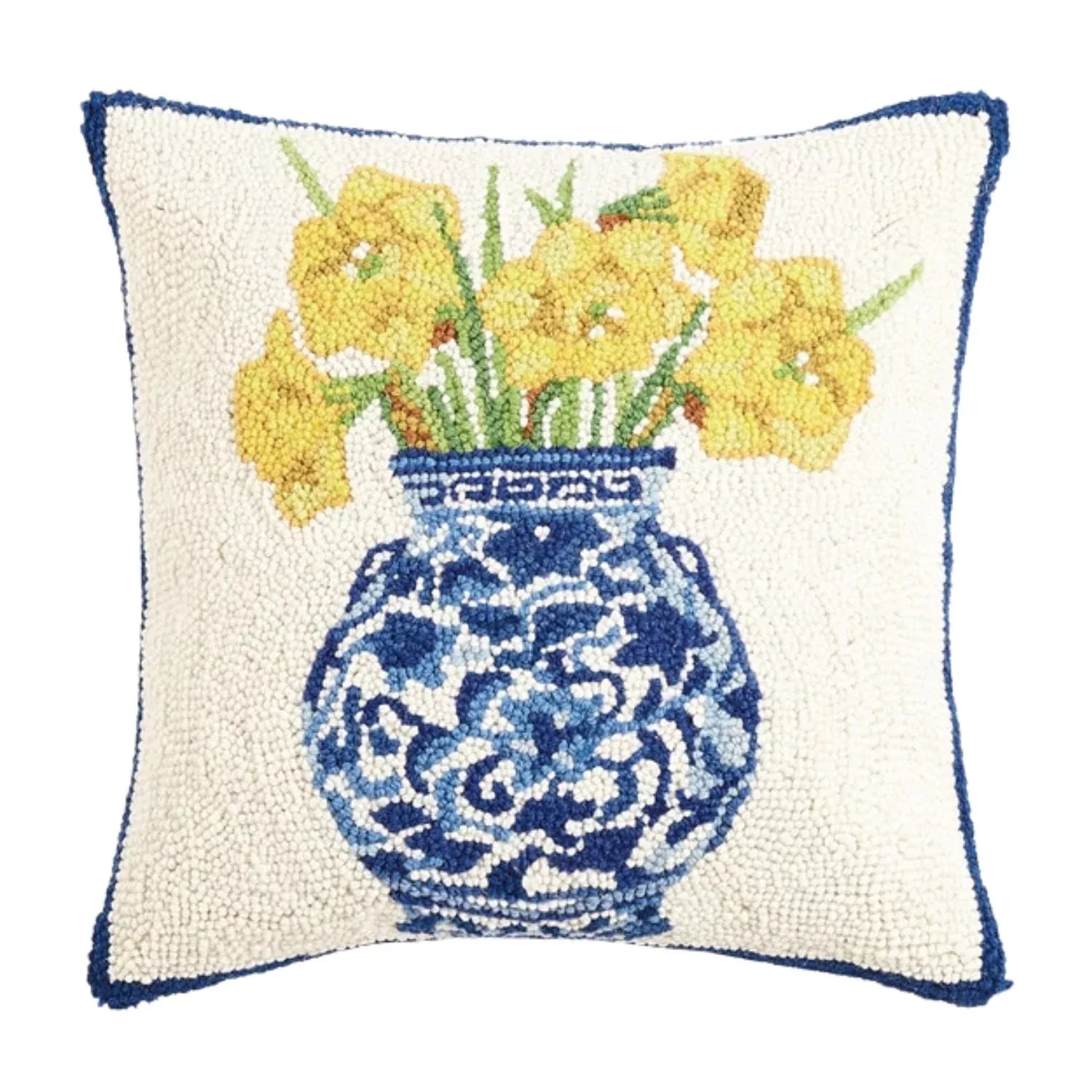 Chinoiserie Vase with Daffodils Hook Pillow, 16" x 16"